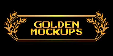 8 bit pixel golden frame. border text gold for game assets in vector Illustrazione stock