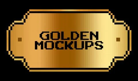 8 bit pixel golden frame. border text gold for game assets in vector Stock Illustration