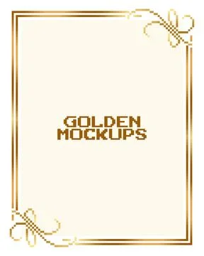 8 bit pixel golden frame. border text gold for game assets in vector Illustrazione stock