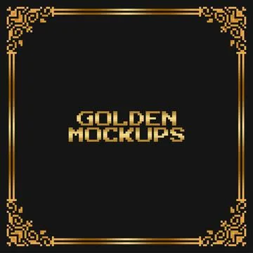 8 bit pixel golden frame. border text gold for game assets in vector Stockillustratie