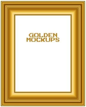 8 bit pixel golden frame. border text gold for game assets in vector Illustrazione stock