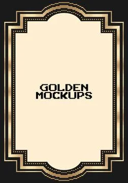 8 bit pixel golden frame. border text gold for game assets in vector 库存插图