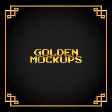 8 bit pixel golden frame. border text gold for game assets in vector Stock Illustration
