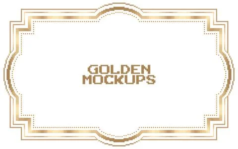 8 bit pixel golden frame. border text gold for game assets in vector Stock Illustration