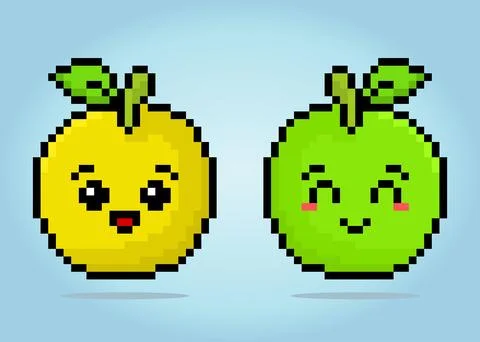 8 bit pixel guava. Fruit pixels for game assets in vector illustrations. Stock Illustration