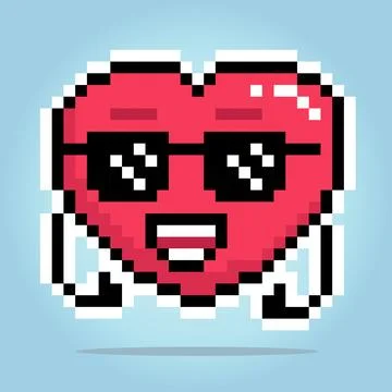 8-bit pixel heart character wearing glasses. Love icon with thumb hand イラスト素材