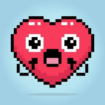 8-bit pixel heart character. Love icon is surprised in vector illustrations Illustrazione stock