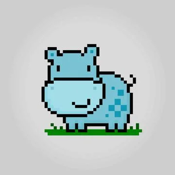 8 bit pixel hippo. Animals for game assets and cross stitch patterns Stock Illustration
