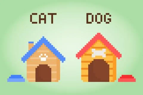 8 bit pixel house for dog and cat. barkitecture for game assets 스톡 일러스트