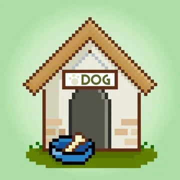 8 bit pixel house for dogs. barkitecture for game assets Illustrazione stock