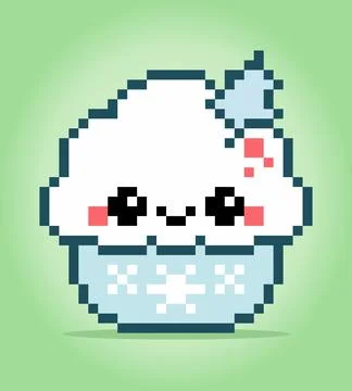 8 bit pixel ice cream in a bowl. Kawaii Food pixels in vector illustration Stock Illustration