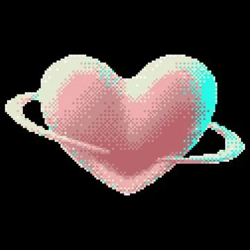 8-bit pixel icon, hearts with a hoop, pink color, glow effect, Y2K. Illustrazione stock