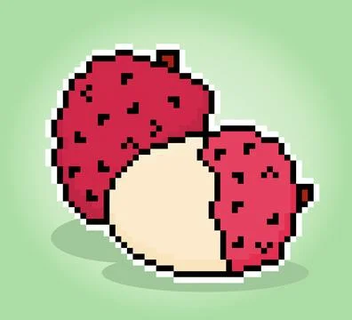 8 bit pixel lychee. Lychee fruit for game assets and cross stitch patterns Stock Illustration