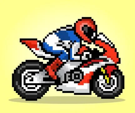 8 -Bit Pixel the man riding motorcycle in vector illustrations for game Stock Illustration