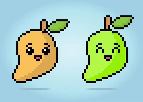 8 bit pixel mango. Fruit pixels for game assets in vector illustrations. Illustrazione stock