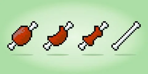 8 bit pixel of a meat full until empty. Food item for game assets Stock Illustration