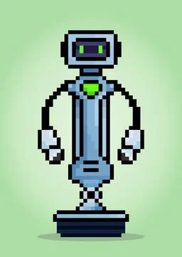 8 bit pixel modern technology, smart robot. Icon pixels For game assets Illustrazione stock