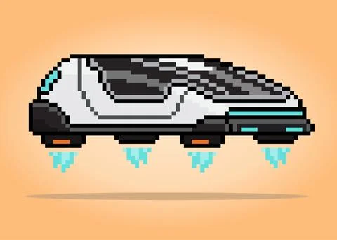 8 bit pixel modern technology, future car is flying. Icon pixels For game Stock-Illustration