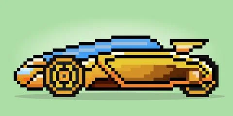 8 bit pixel modern technology, future car. Icon pixels For game assets Stock Illustration