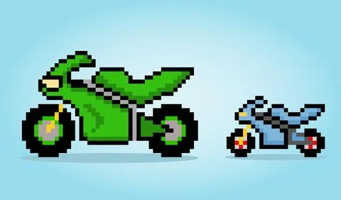 8 -Bit Pixel Motorcycle in vector illustrations for game assets Stock Illustration