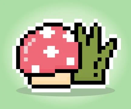 8 bit pixel mushroom icon. Plants for game assets and cross stitching pattern Stock Illustration