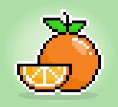 8 bit pixel orange slices. Citrus fruit for game assets and cross stitch Stock Illustration