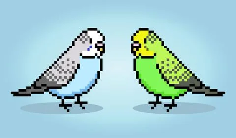 8 bit pixel parakeet. Animal game assets in vector illustration. Stock Illustration
