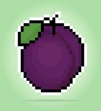 8 bit pixel plum. Pixel Fruits in Vector illustration for game assets Иллюстрация