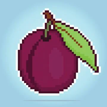 8 bit pixel plum. Pixel Fruits in Vector illustration for game assets Illustrazione stock