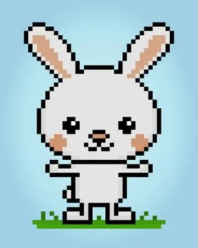8 bit pixel rabbit. Animal pixels in vector illustrations for game assets Stock Illustration