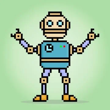 8 bit pixel robot in vector illustrations for game assets. Illustrazione stock
