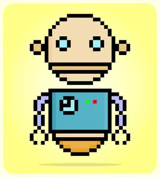8 bit pixel robot in vector illustrations for game assets. Stock Illustration