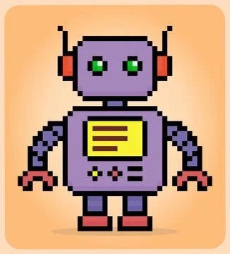 8 bit pixel robot in vector illustrations for game assets. Stock Illustration