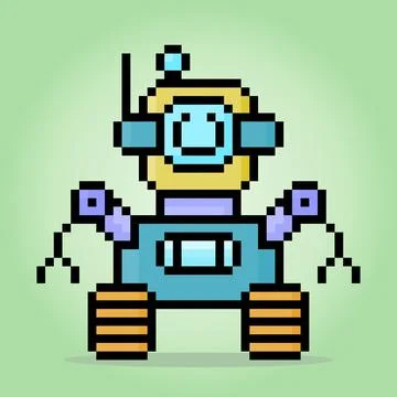 8 bit pixel robot in vector illustrations for game assets. 스톡 일러스트