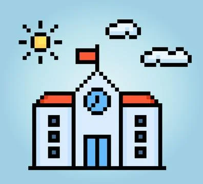 8-bit Pixel of school building icon in vector Illustration for game asset Illustrazione stock