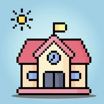 8-bit Pixel of school building icon in vector Illustration for game asset Ilustración de archivo