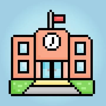 8-bit Pixel of school building icon in vector Illustration for game asset 스톡 일러스트