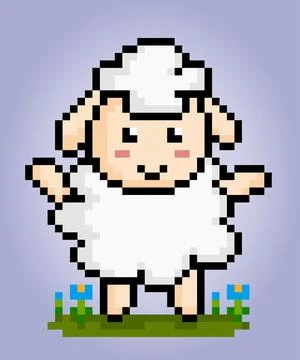 8 bit pixel of sheep. Animal pixels for game assets and cross stitch pattern Ilustração Stock