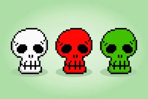 8 bit pixel skull, for game assets and cross stitch patterns, in vector Stock Illustration
