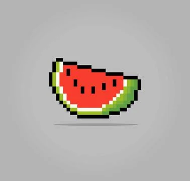 8 bit pixel of slice watermelon. fruit pixels for game icons. イラスト素材