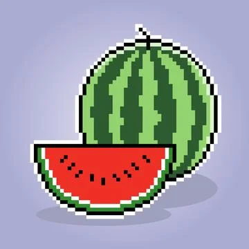 8 bit pixel of slice watermelon. fruit pixels for game icons. 스톡 일러스트