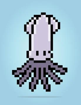 8 bit pixel of squid. Animal pixel for cross Stitch patterns in vector Stock Illustration