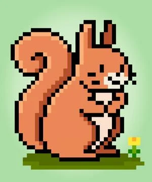 8 bit pixel of squirrel. Animal pixel for game assets and Cross Stitch 库存插图