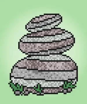 8 bit pixel stone stack, in vertical view. for game assets and cross stitch Stock Illustration