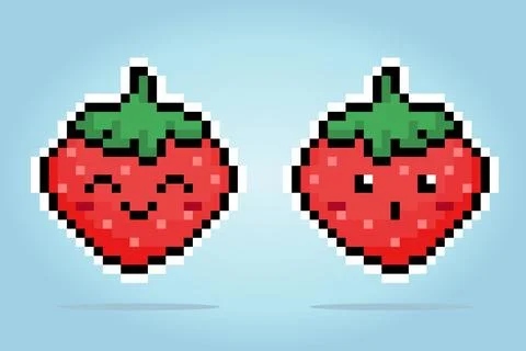 8 bit pixel strawberry characters. Pixel fruit for game assets Illustrazione stock