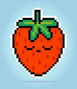 8 bit pixel strawberry characters. Pixel fruit for game assets Illustrazione stock