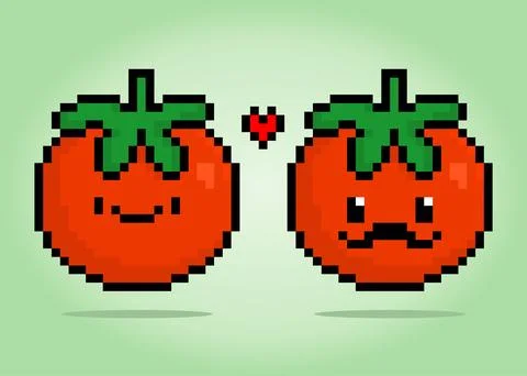8 bit pixel Tomato Character. Vegetables in Vector Illustration 스톡 일러스트