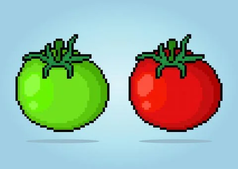 8 bit pixel tomato in vector illustrations. Vegetables for game assets Stock Illustration