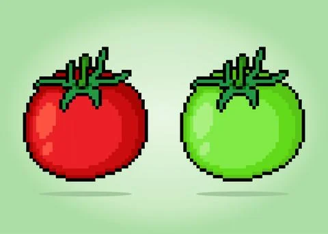8 bit pixel tomato. Vegetables in vector illustrations for game assets 스톡 일러스트
