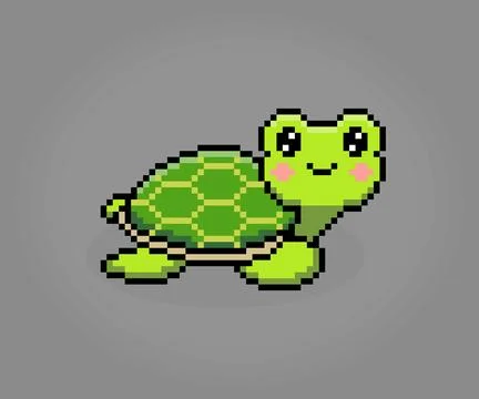 8 bit Pixel turtle. Animal pixels in Vector illustration for game asset Stock Illustration